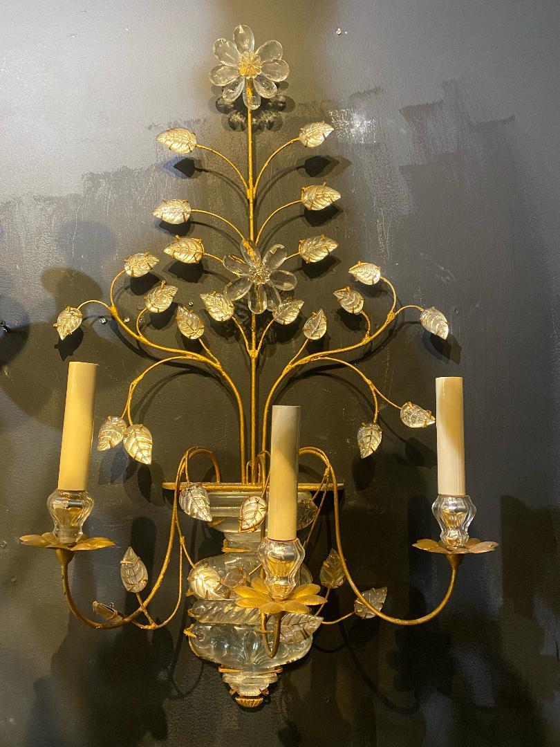 Milieu du XXe siècle Grandes Bagues en métal doré, 3 Lights Sconces des années 30 en vente