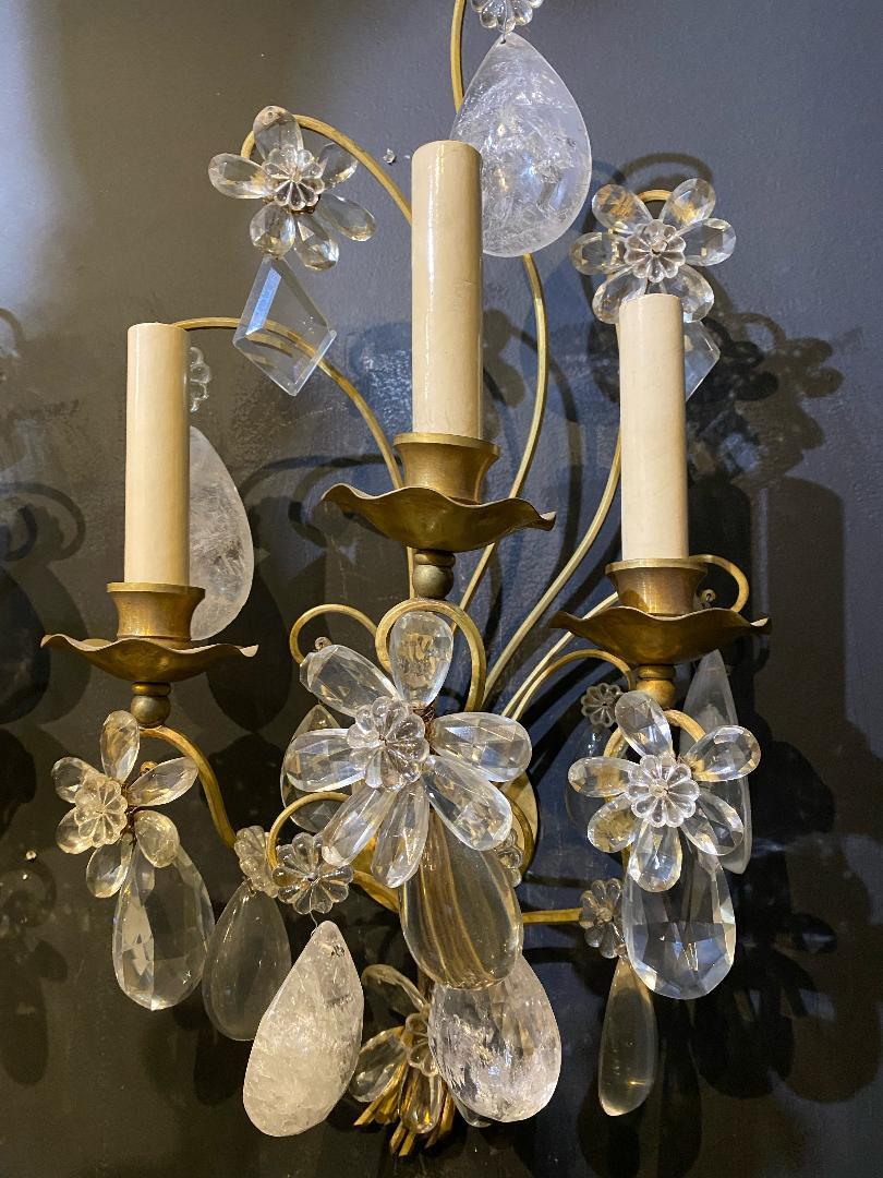 1930's French Bagues sconces with rock crystals 1
