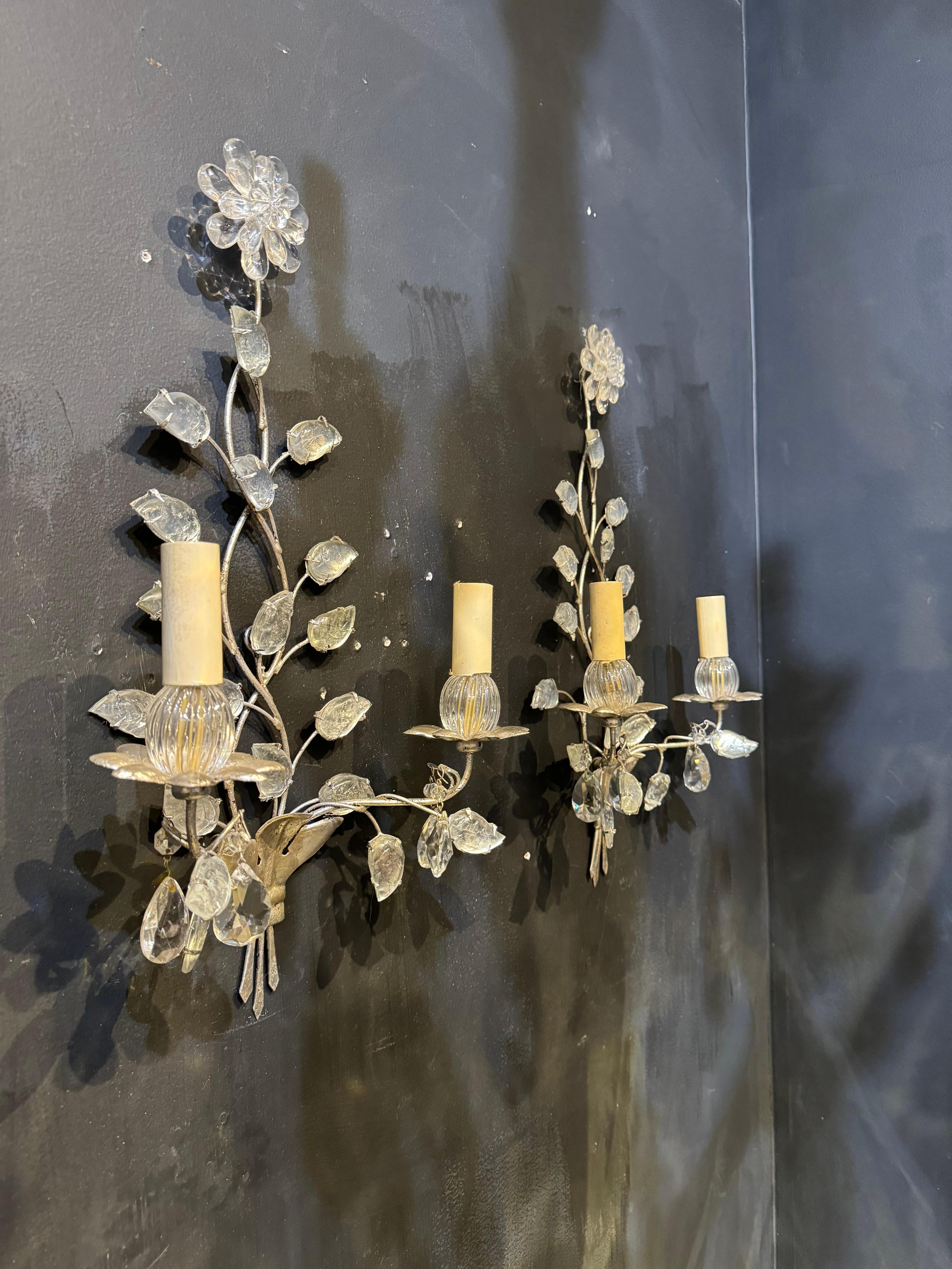 1930’s French Bagues Silver Leaf Sconces  For Sale 1