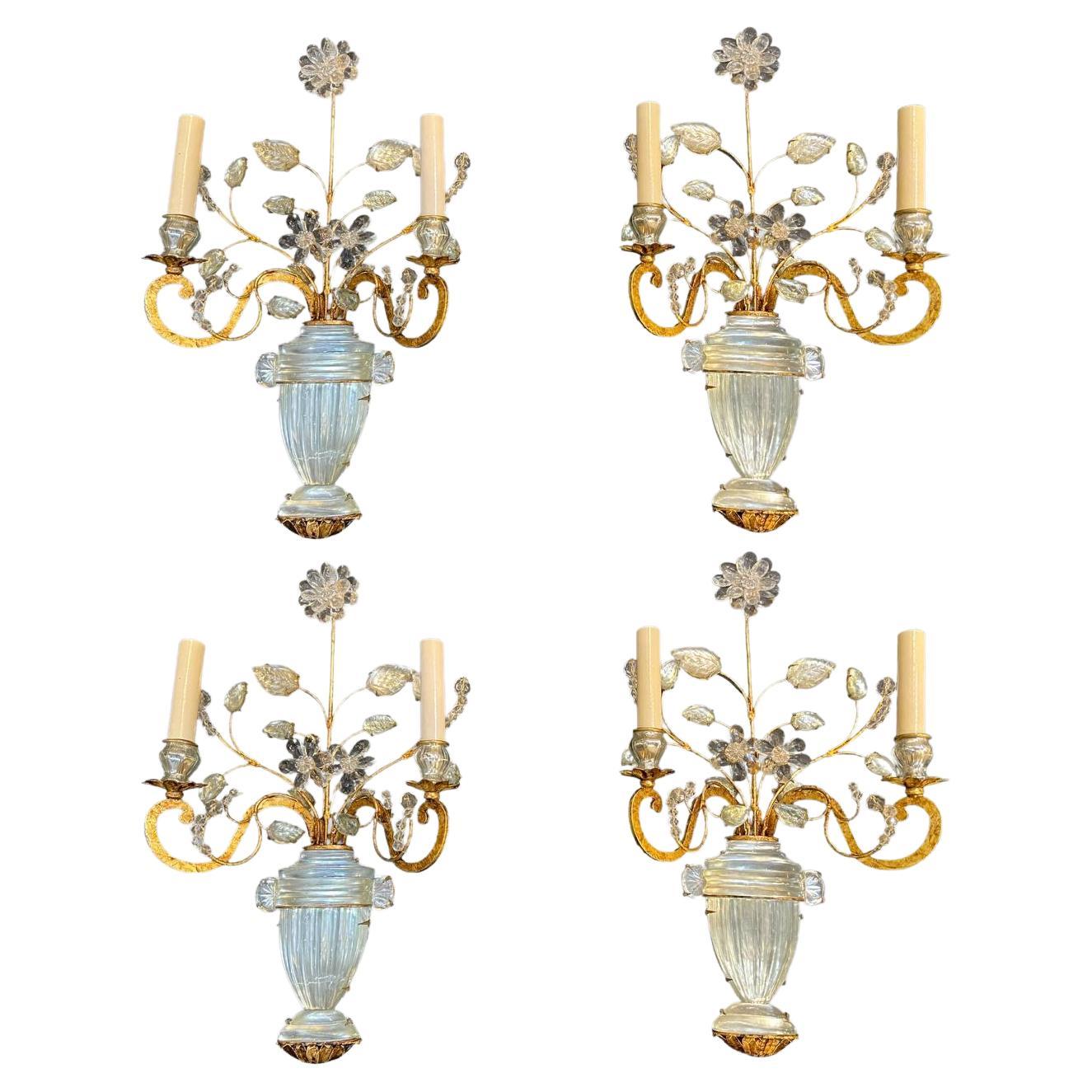 1930's French Bagues Vase with Flowers Sconces For Sale