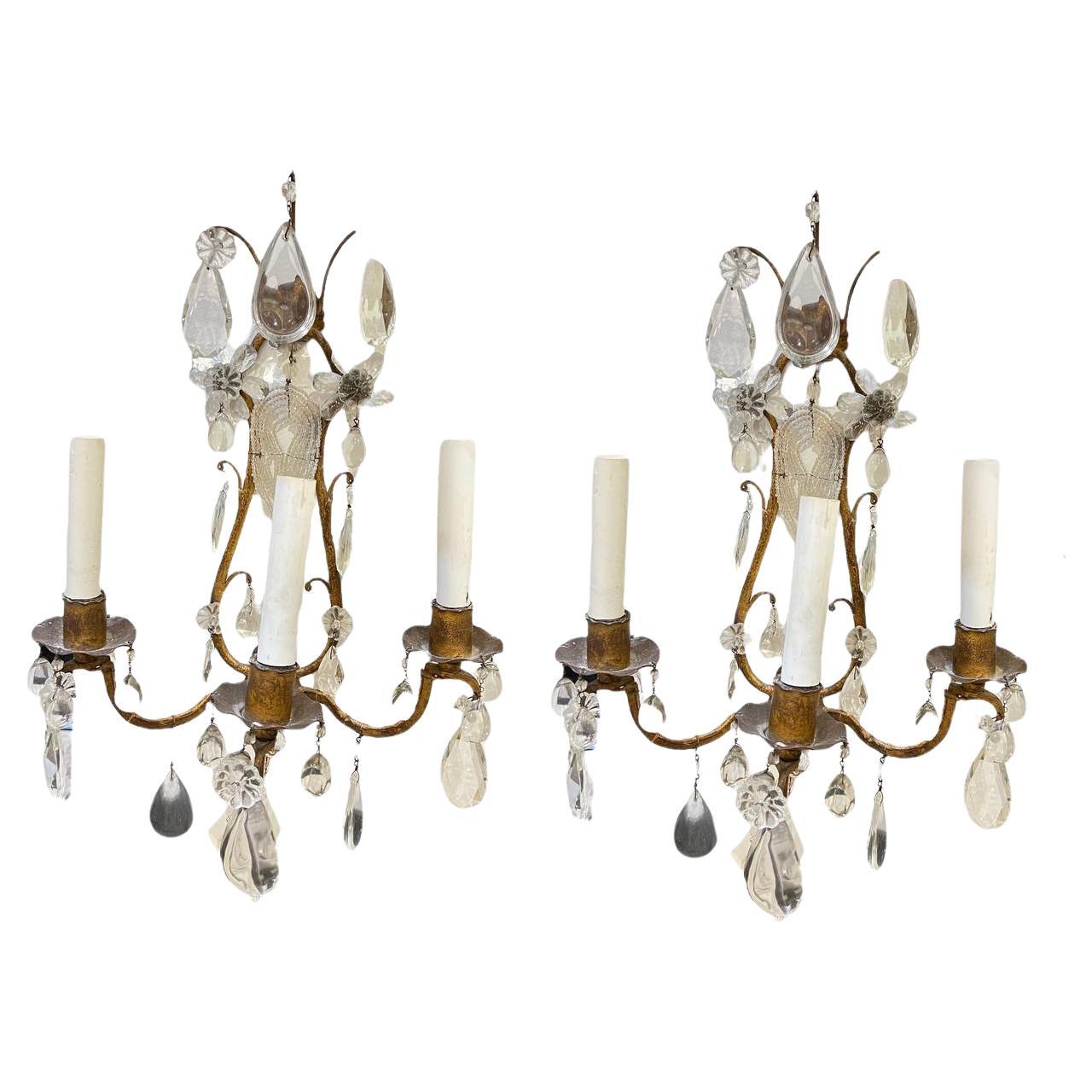 1930's French Bagues Sconces with 3 Lights For Sale