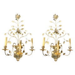 A pair of circa 1930's French Bagues gilt metal sconces