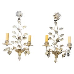 Vintage 1930’s French Bagues Silver Leaf Sconces 