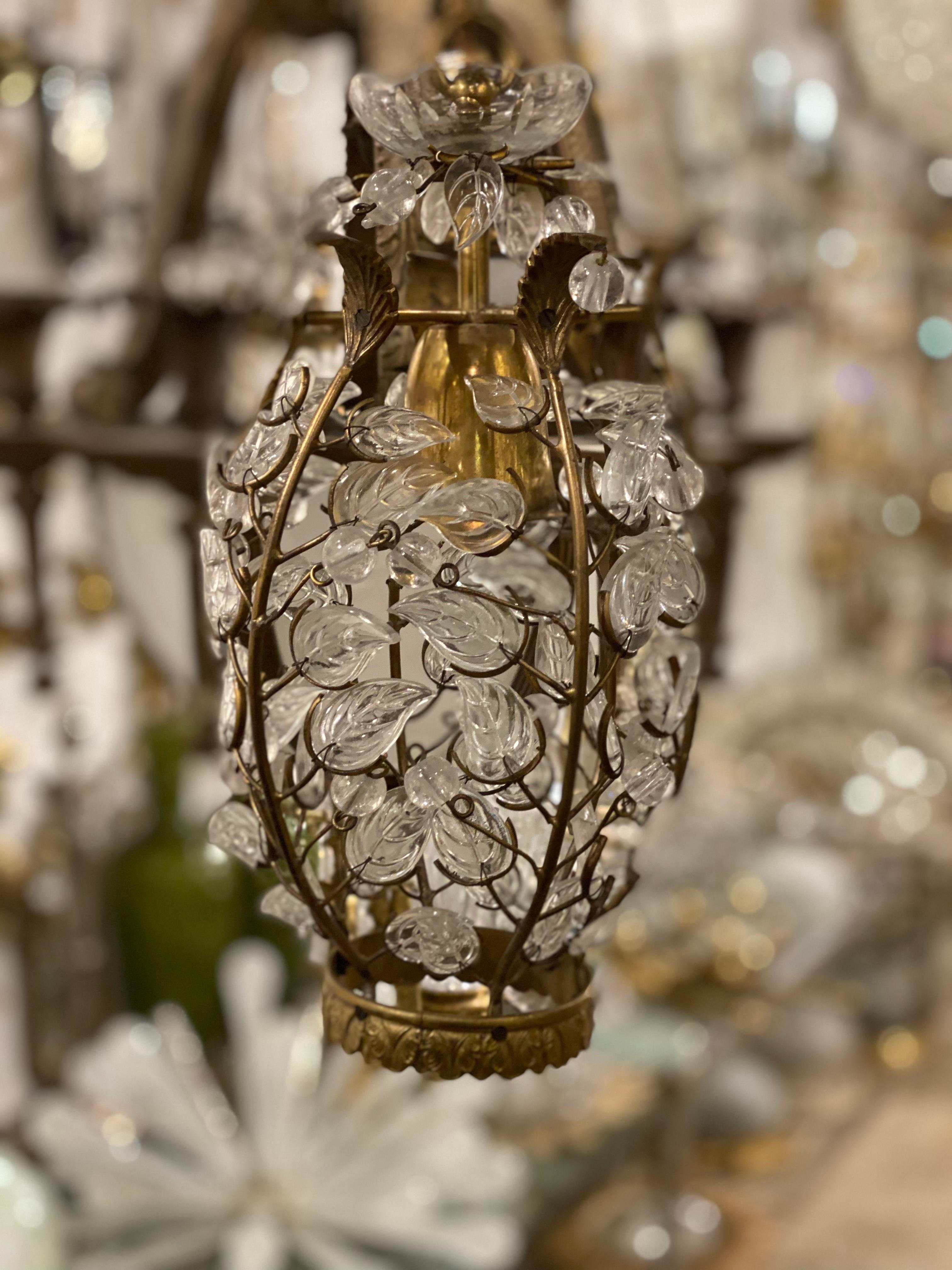 A circa 1930's French Bagues glass leaves small light fixture with one interior light