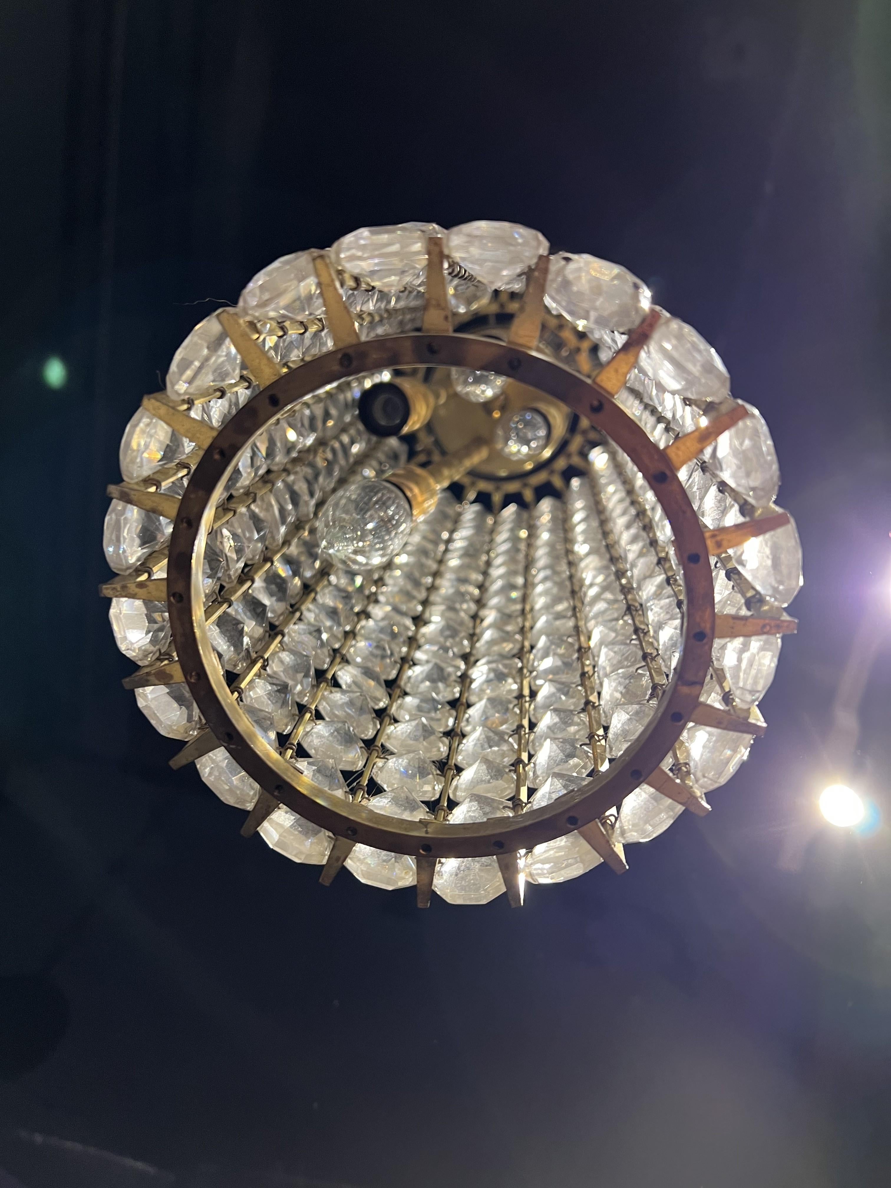Mid-20th Century 1930's French Crystal Cylindrical Shape Light Fixture For Sale