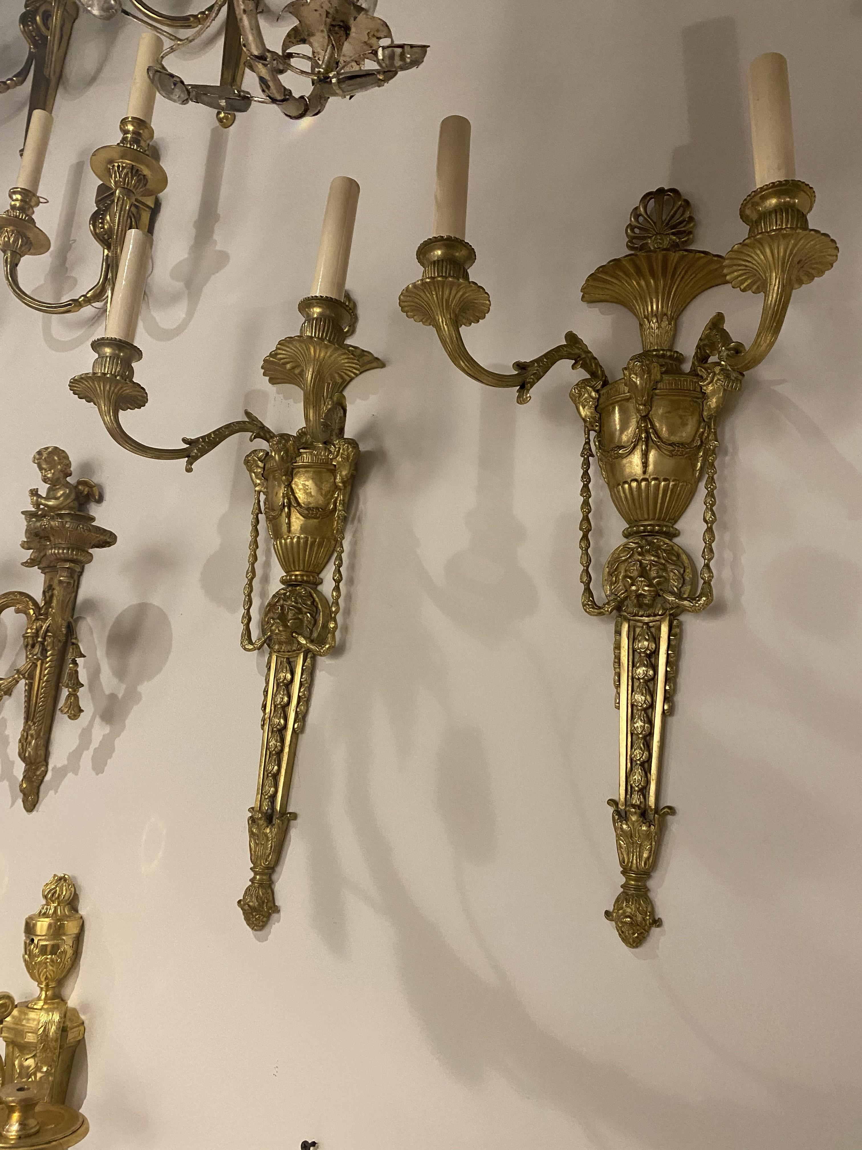 Gilt 1930's French Empire Bronze Sconces For Sale