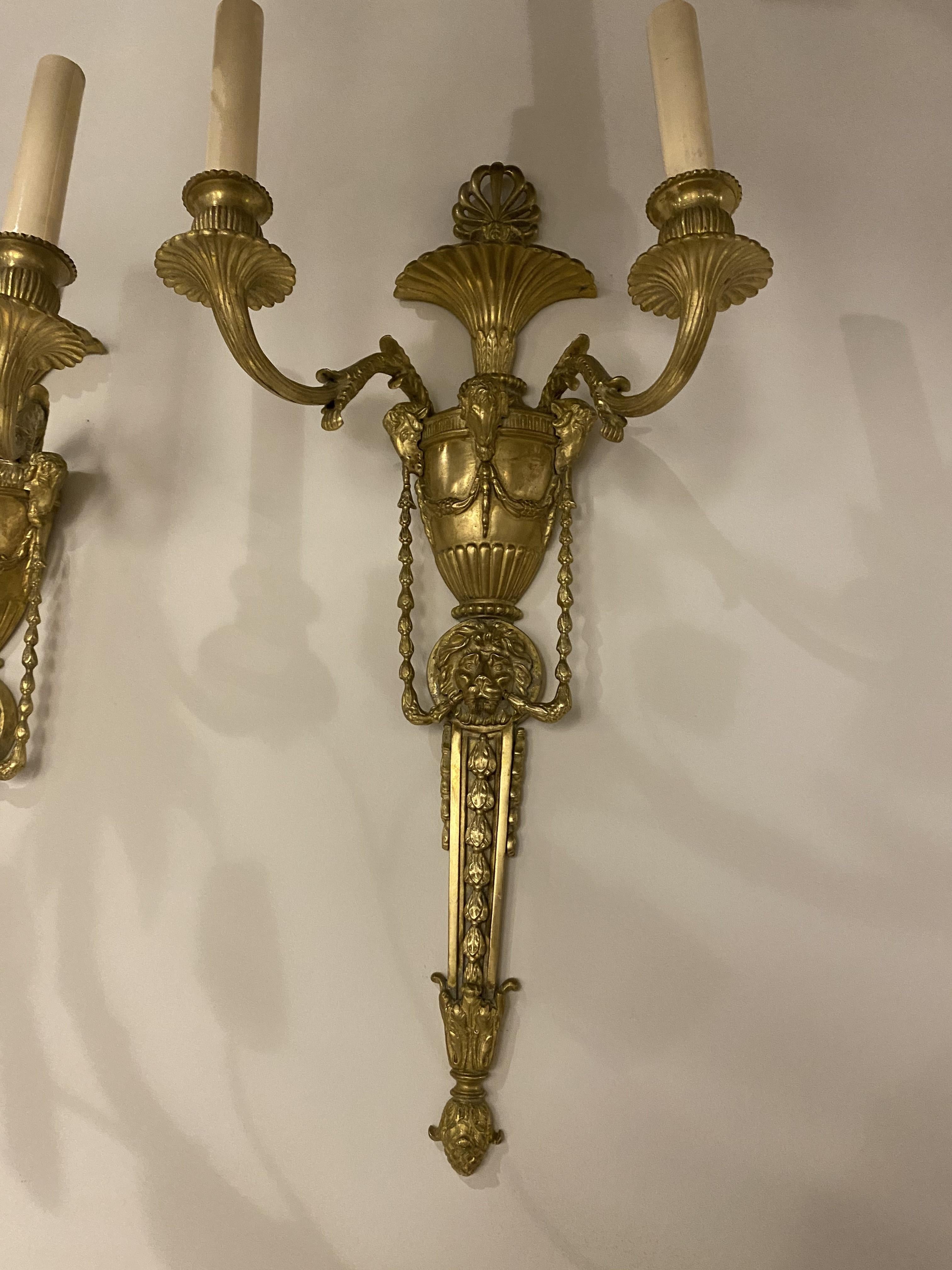 1930's French Empire Bronze Sconces In Good Condition For Sale In New York, NY