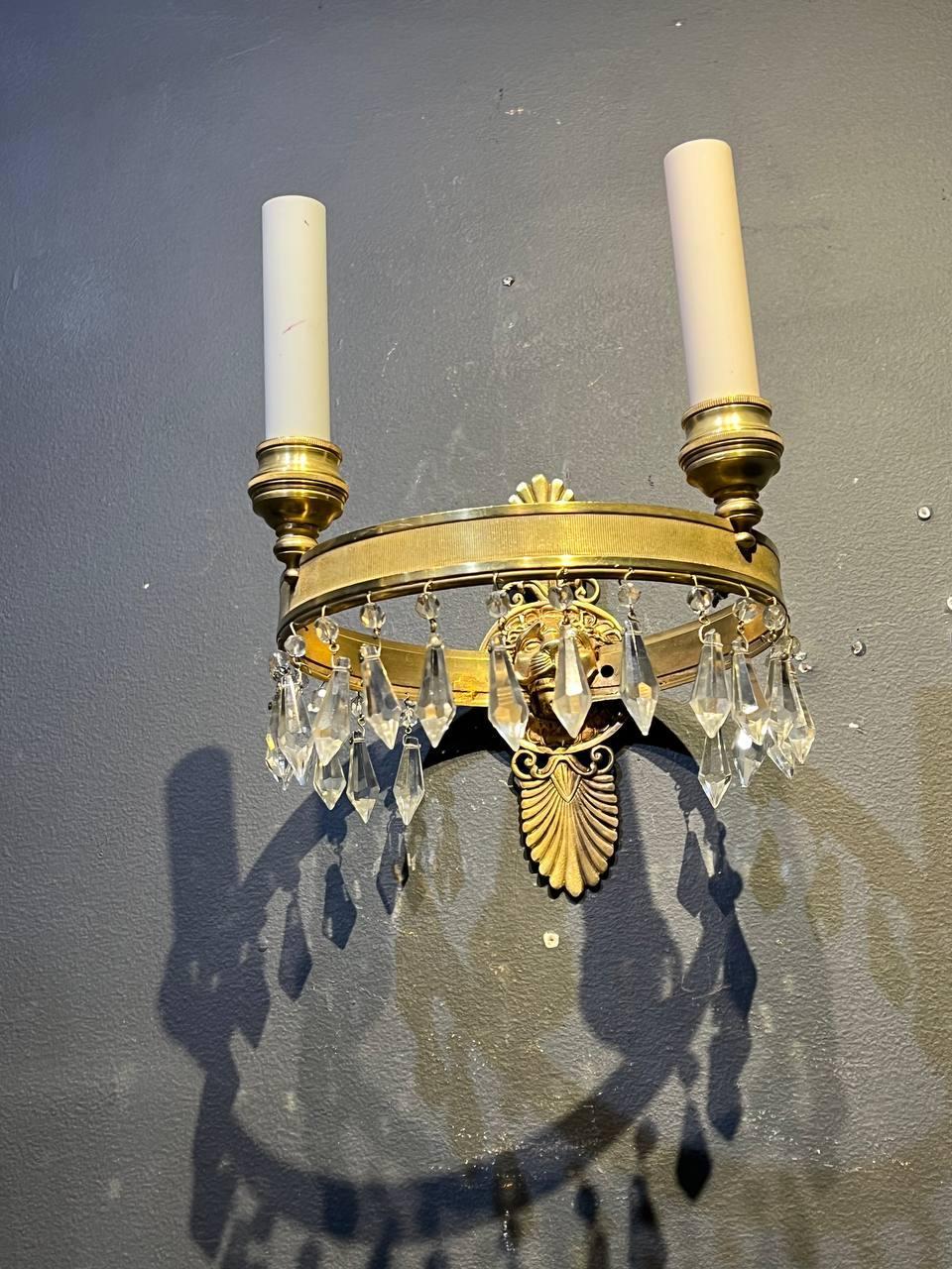 1930's French Empire Sconces with Lion's Head In Good Condition For Sale In New York, NY