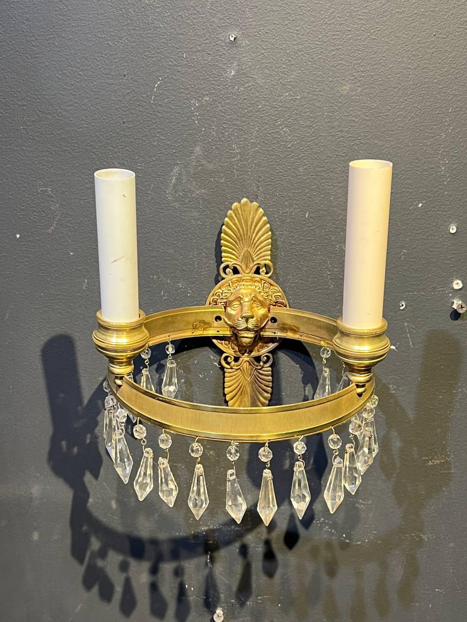 Mid-20th Century 1930's French Empire Sconces with Lion's Head For Sale