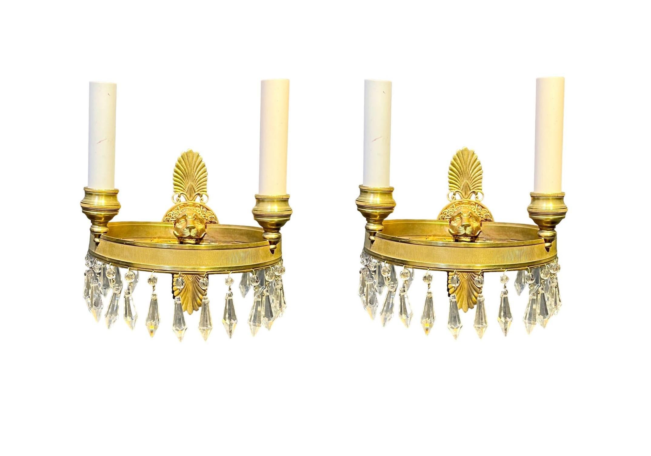 1930's French Empire Sconces with Lion's Head For Sale 1