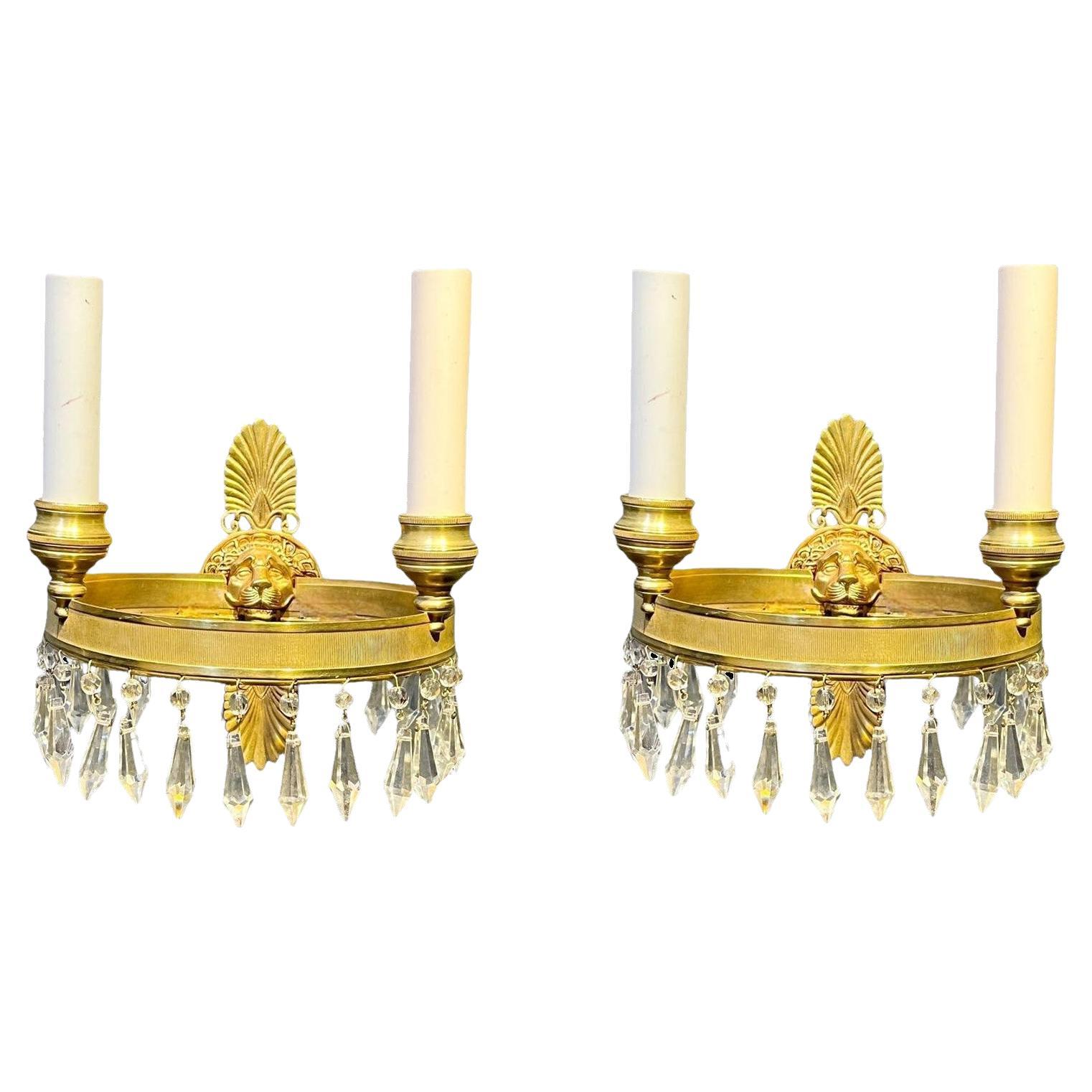 1930's French Empire Sconces with Lion's Head For Sale