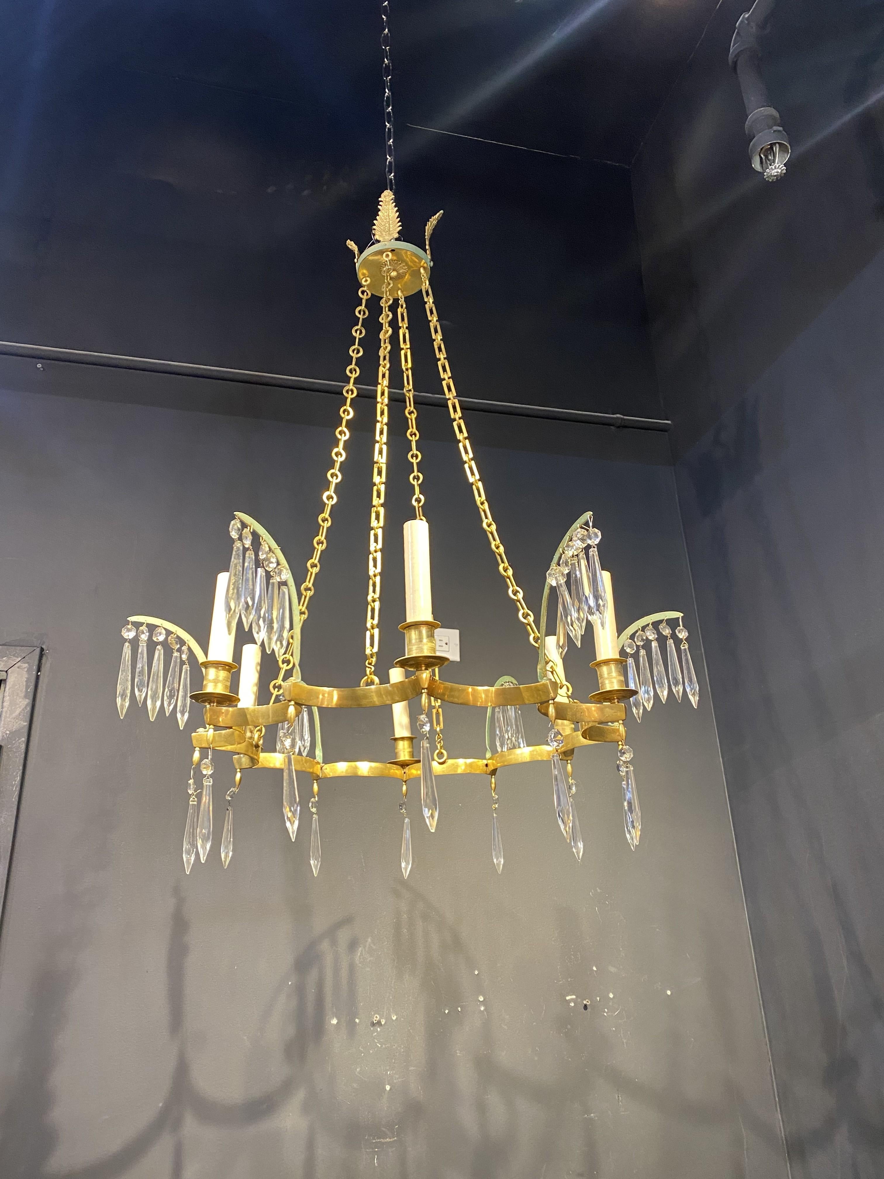 Mid-20th Century 1930's French Empire Style Scalloped Chandelier For Sale