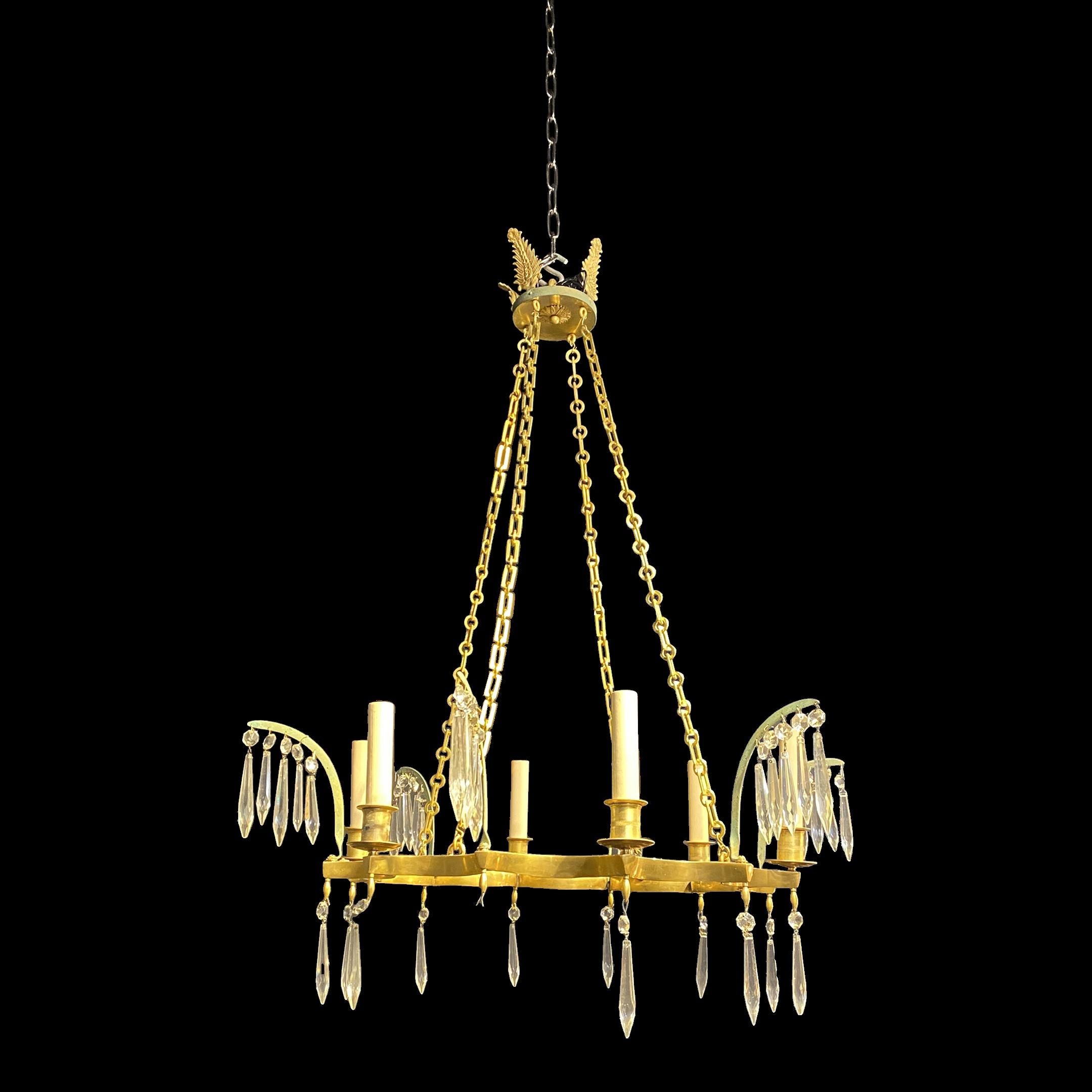 Bronze 1930's French Empire Style Scalloped Chandelier For Sale