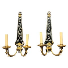 A pair of circa 1930's French etched mirrored sconces