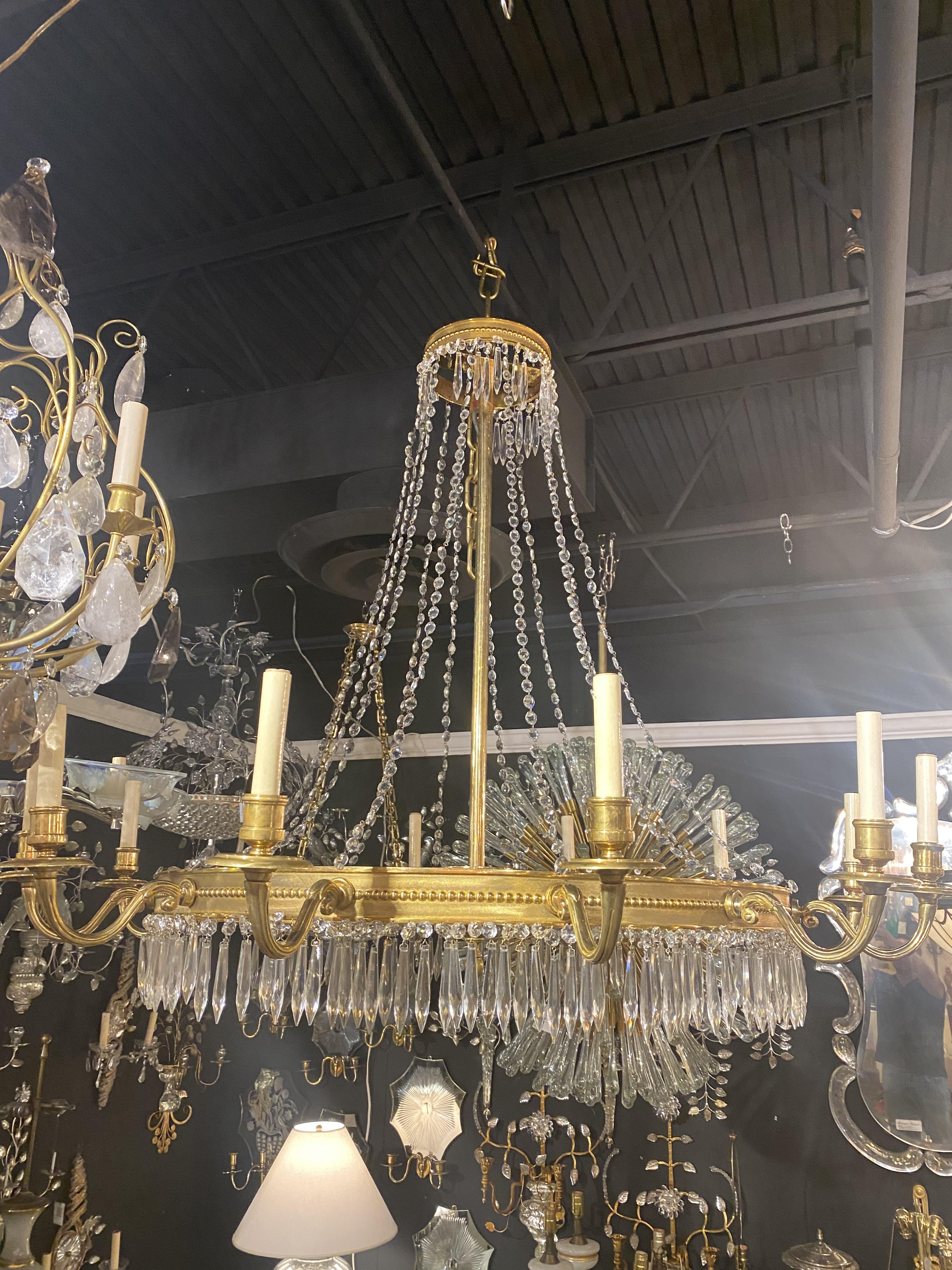 Louis XVI 1930's French Gilt Bronze 12 lights Chandelier For Sale