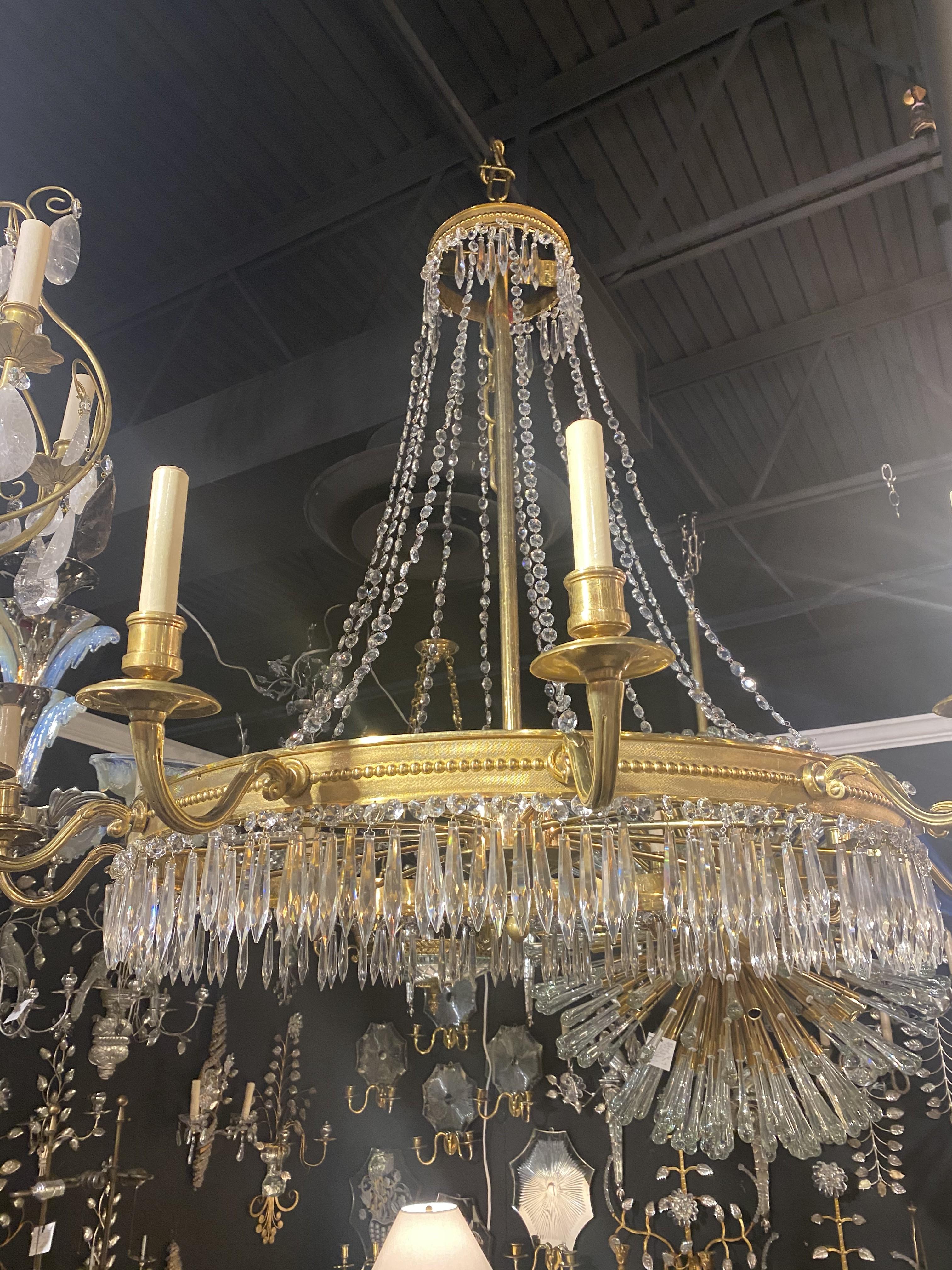 Mid-20th Century 1930's French Gilt Bronze 12 lights Chandelier For Sale