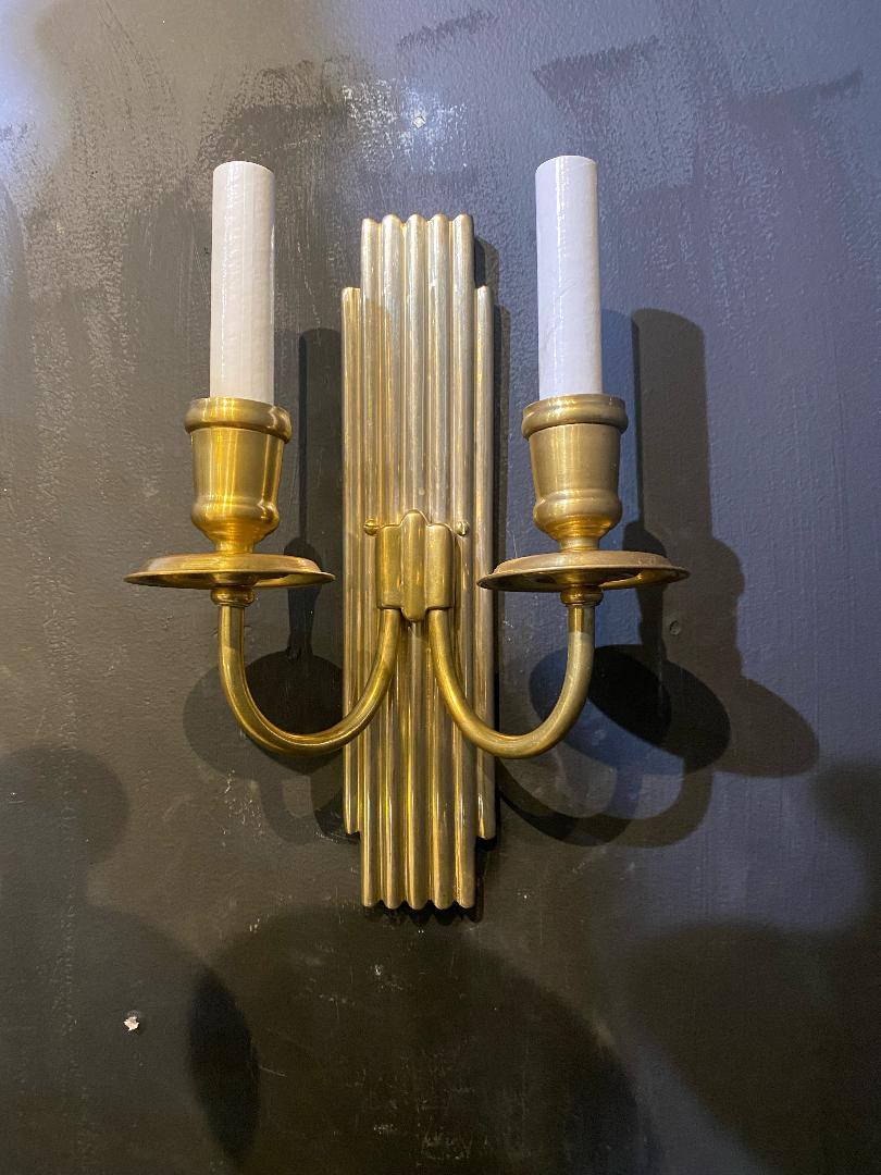 A pair of circa 1930's French gilt bronze sconces from Parisian Hotel