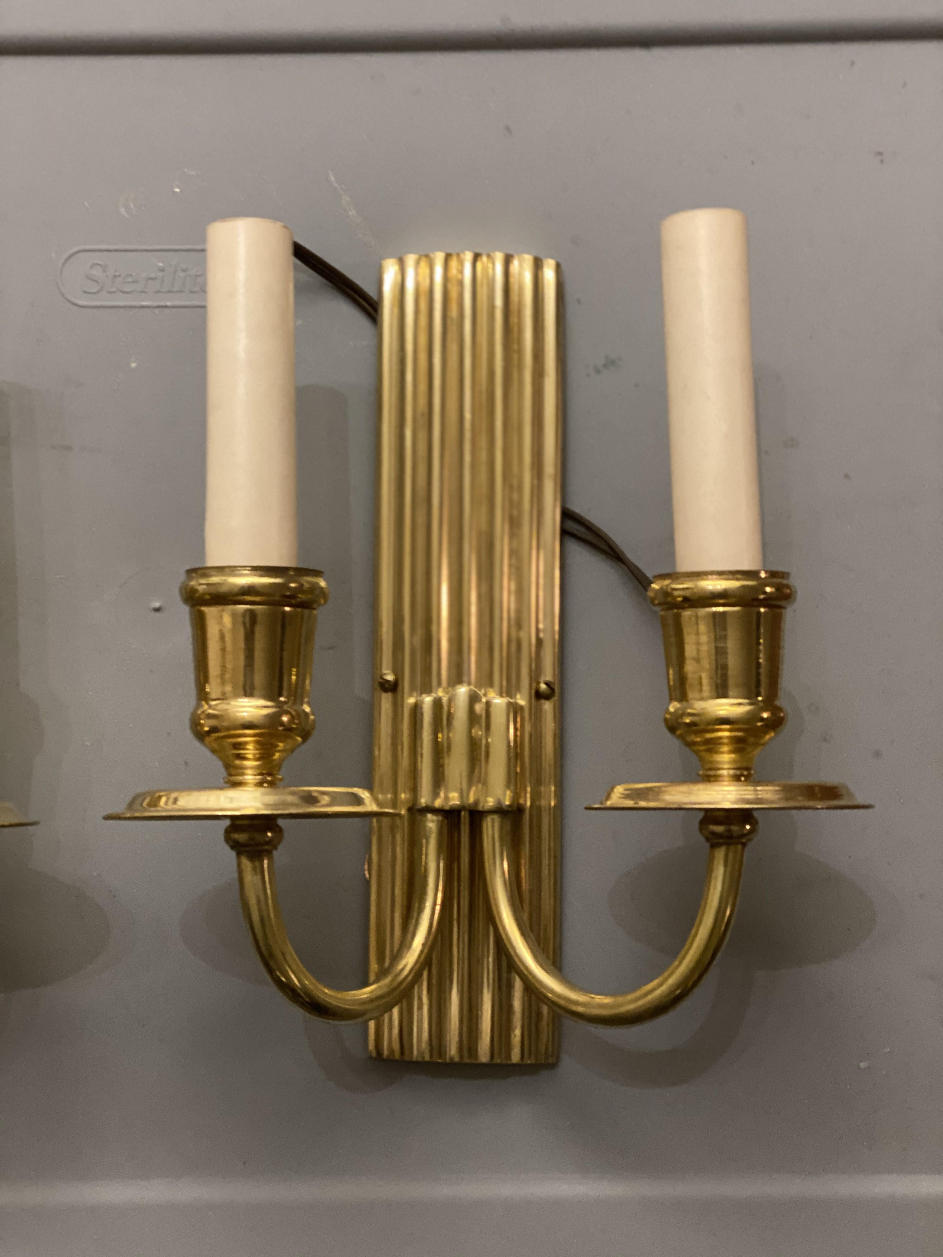 Art Deco Pair of 1930's French Gilt Bronze Sconces For Sale