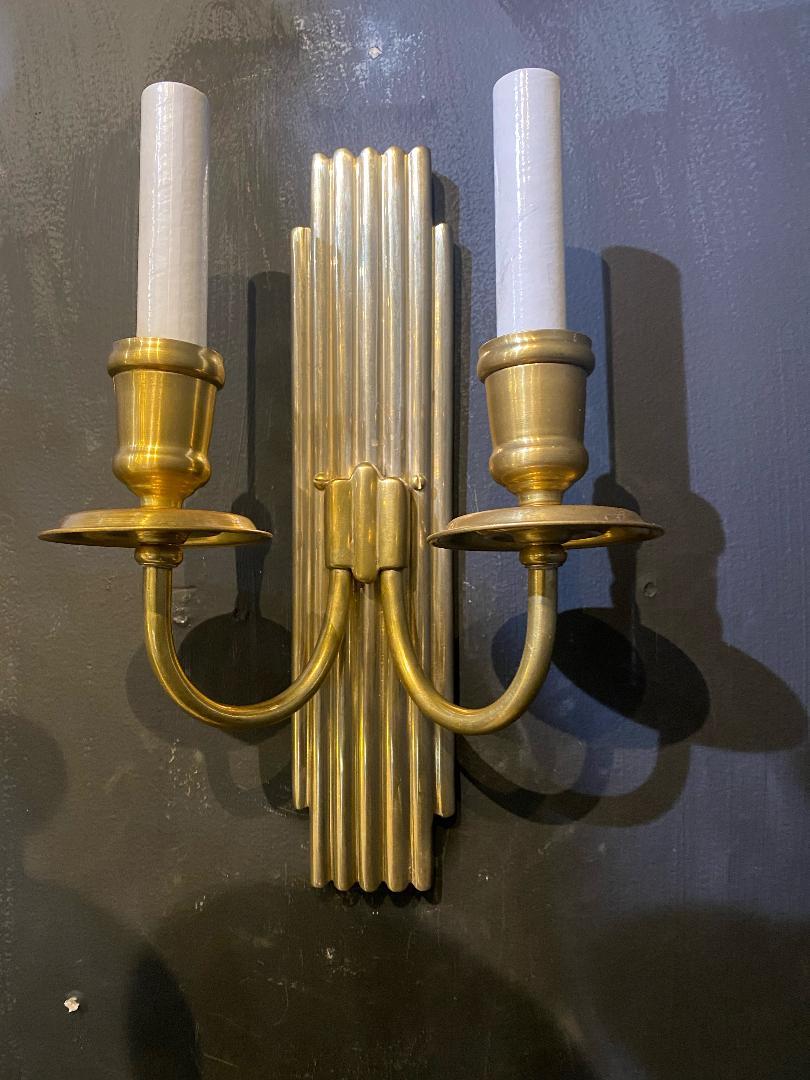 French Provincial Pair of 1930's French Gilt Bronze Sconces For Sale