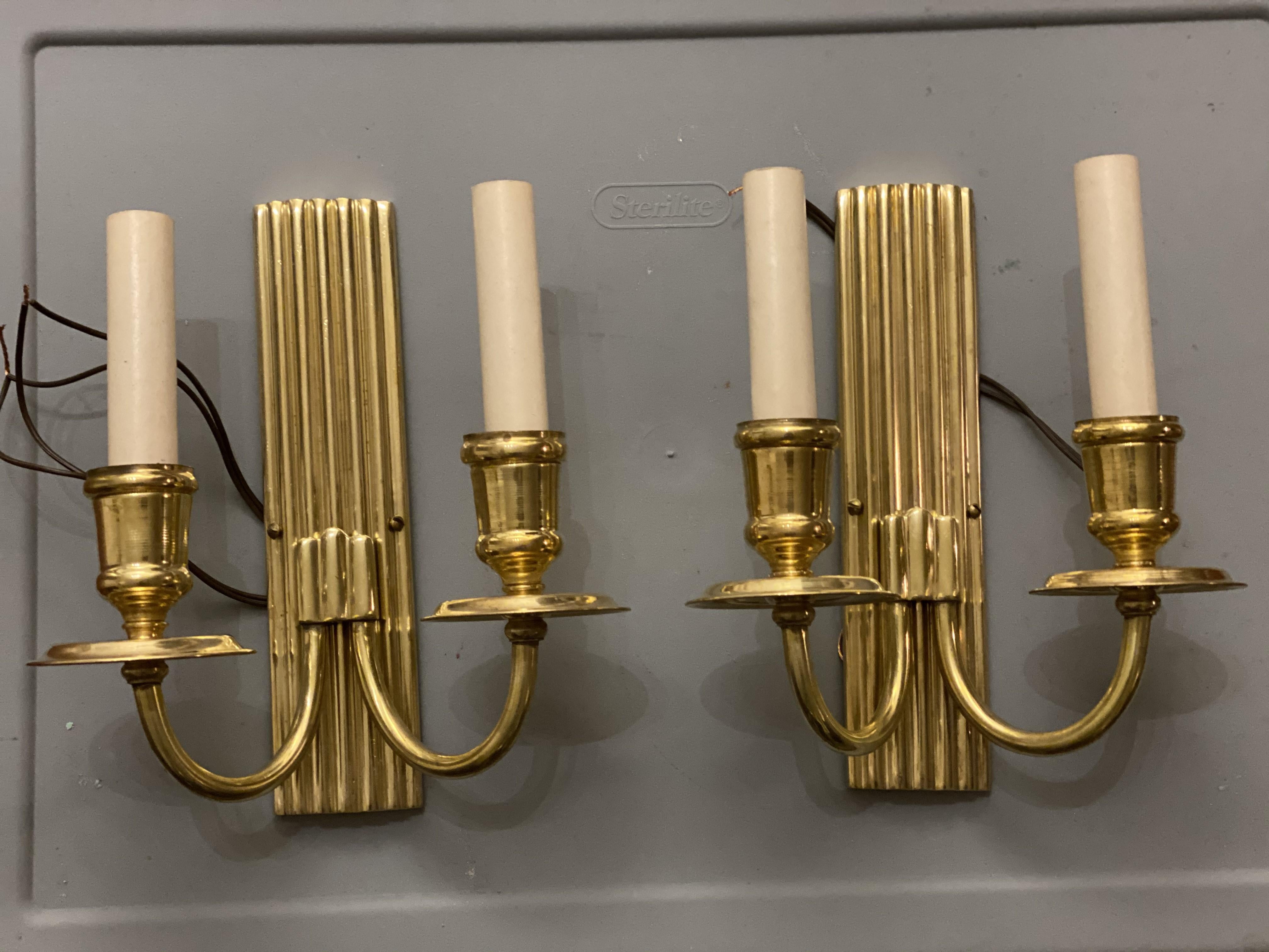 Mid-20th Century Pair of 1930's French Gilt Bronze Sconces For Sale