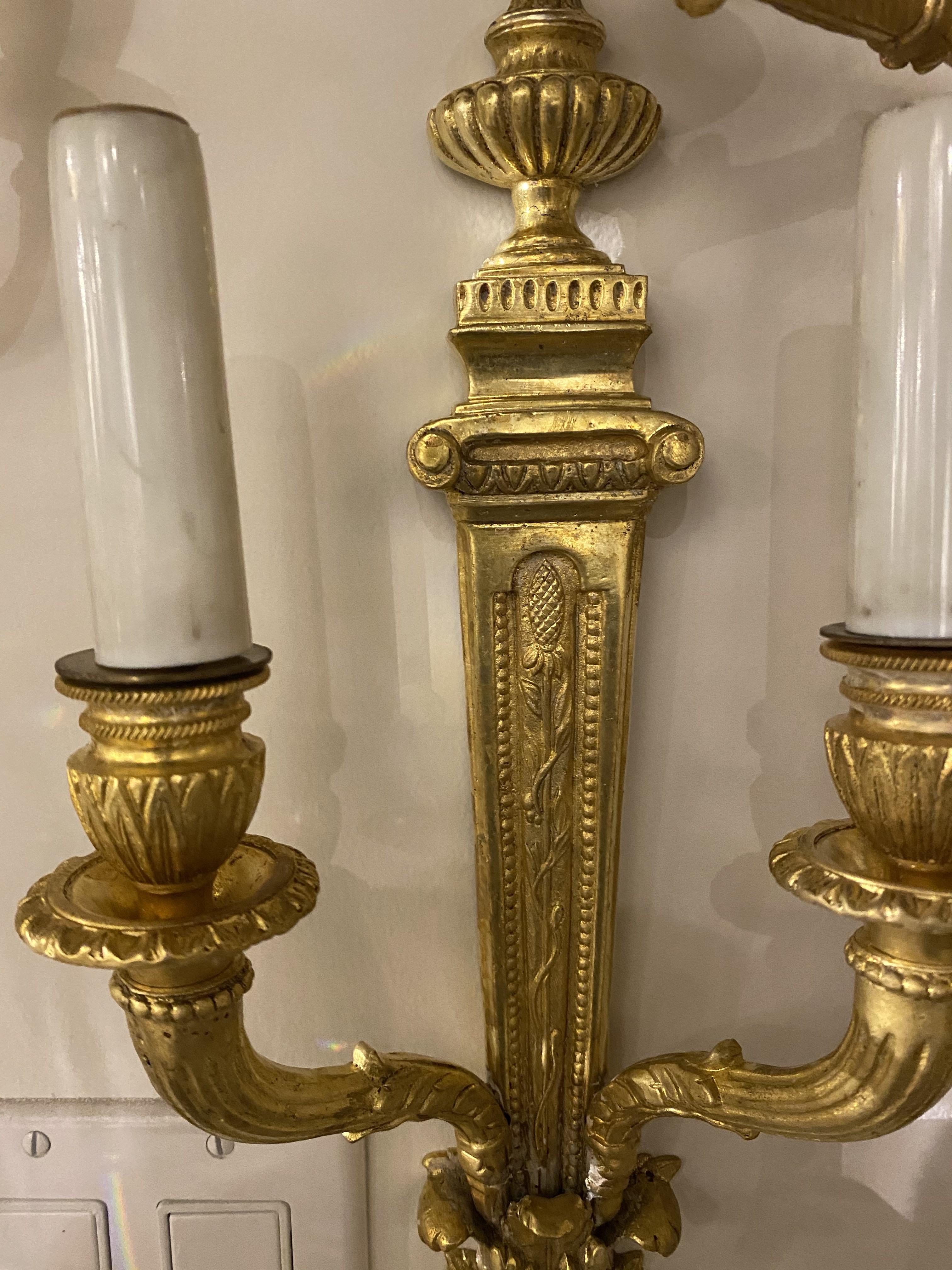 Mid-20th Century 1930's French Gilt Bronze Sconces For Sale