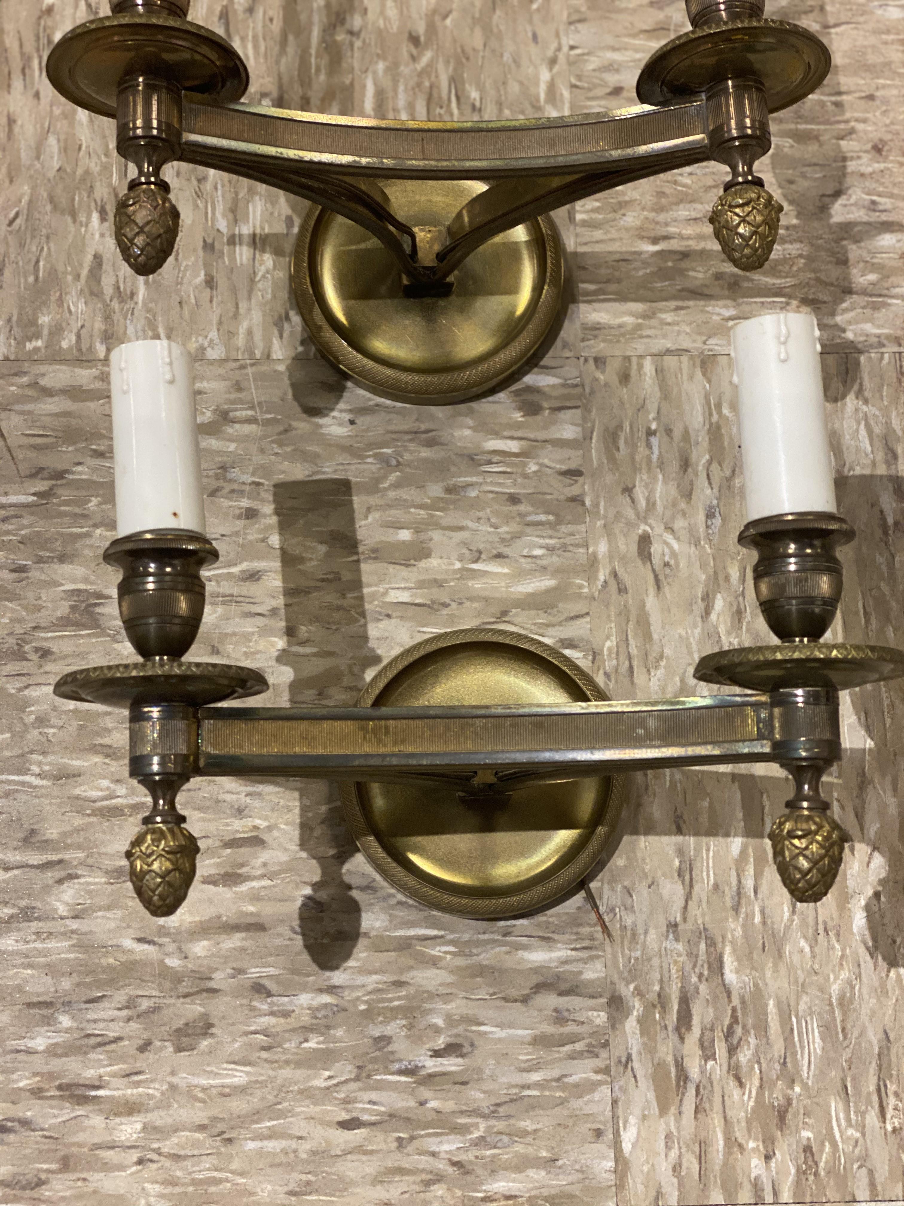 1930's French Gilt Bronze Triangle Shape Sconces For Sale 2