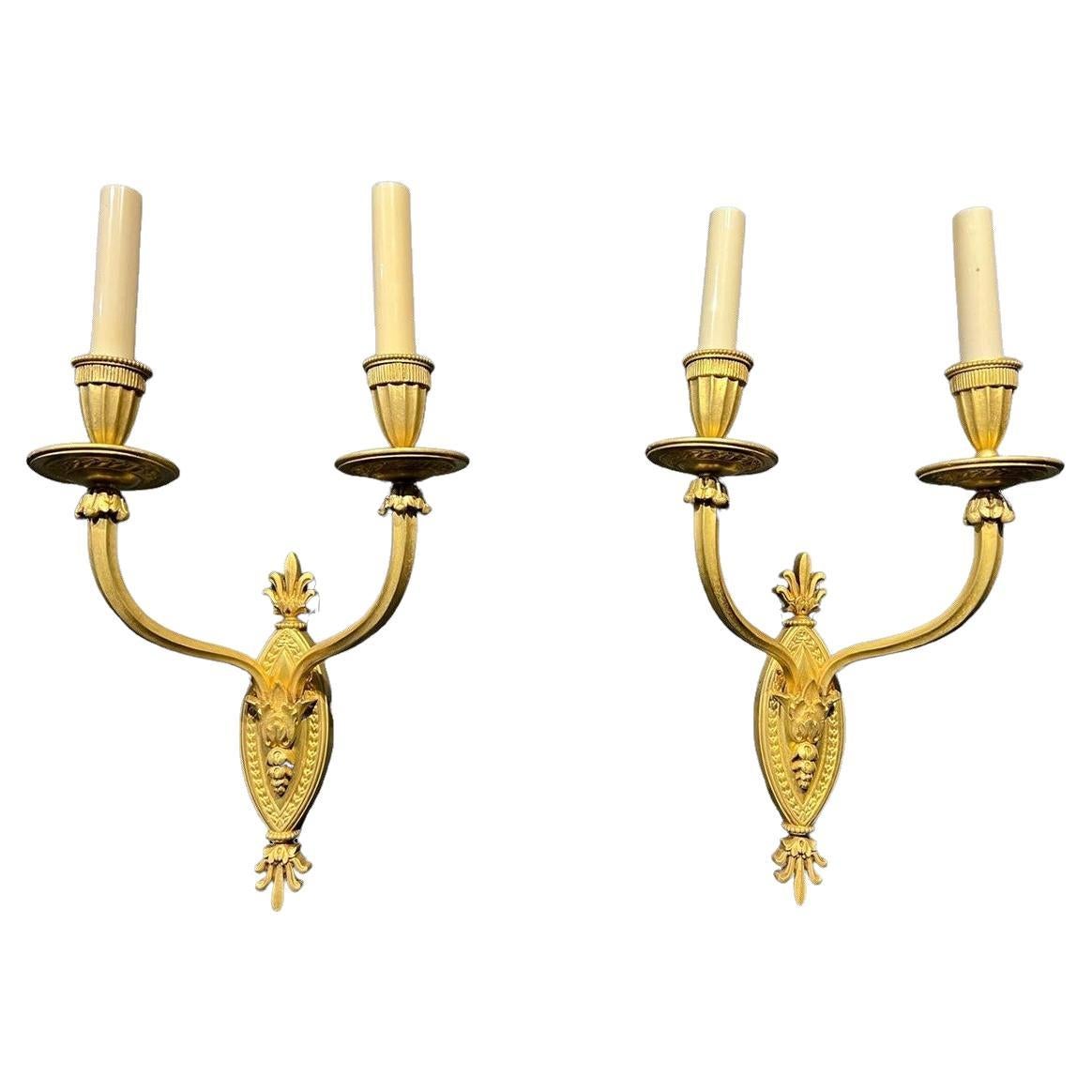 1930's French Small Gilt Bronze Sconces For Sale
