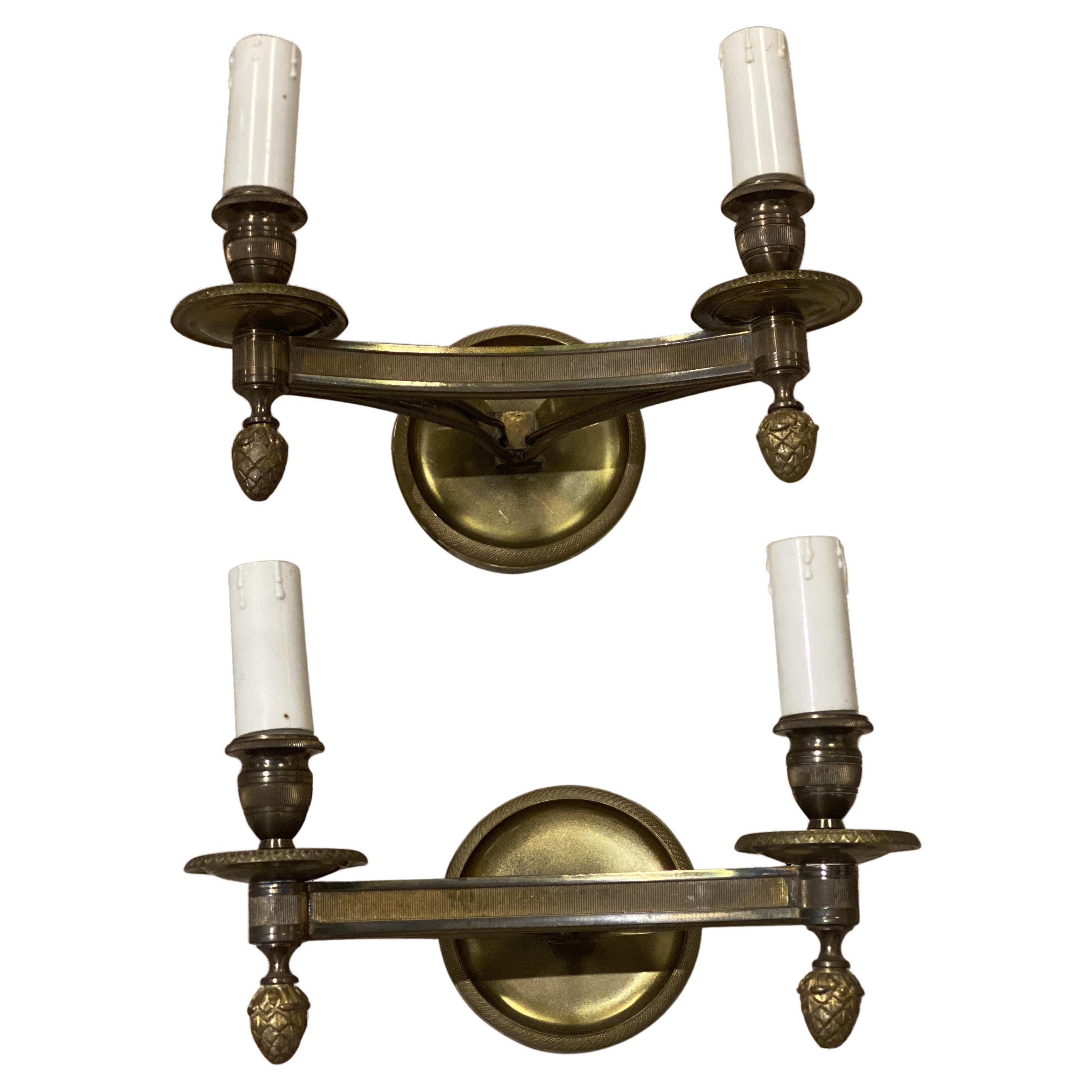 1930's French Gilt Bronze Triangle Shape Sconces For Sale