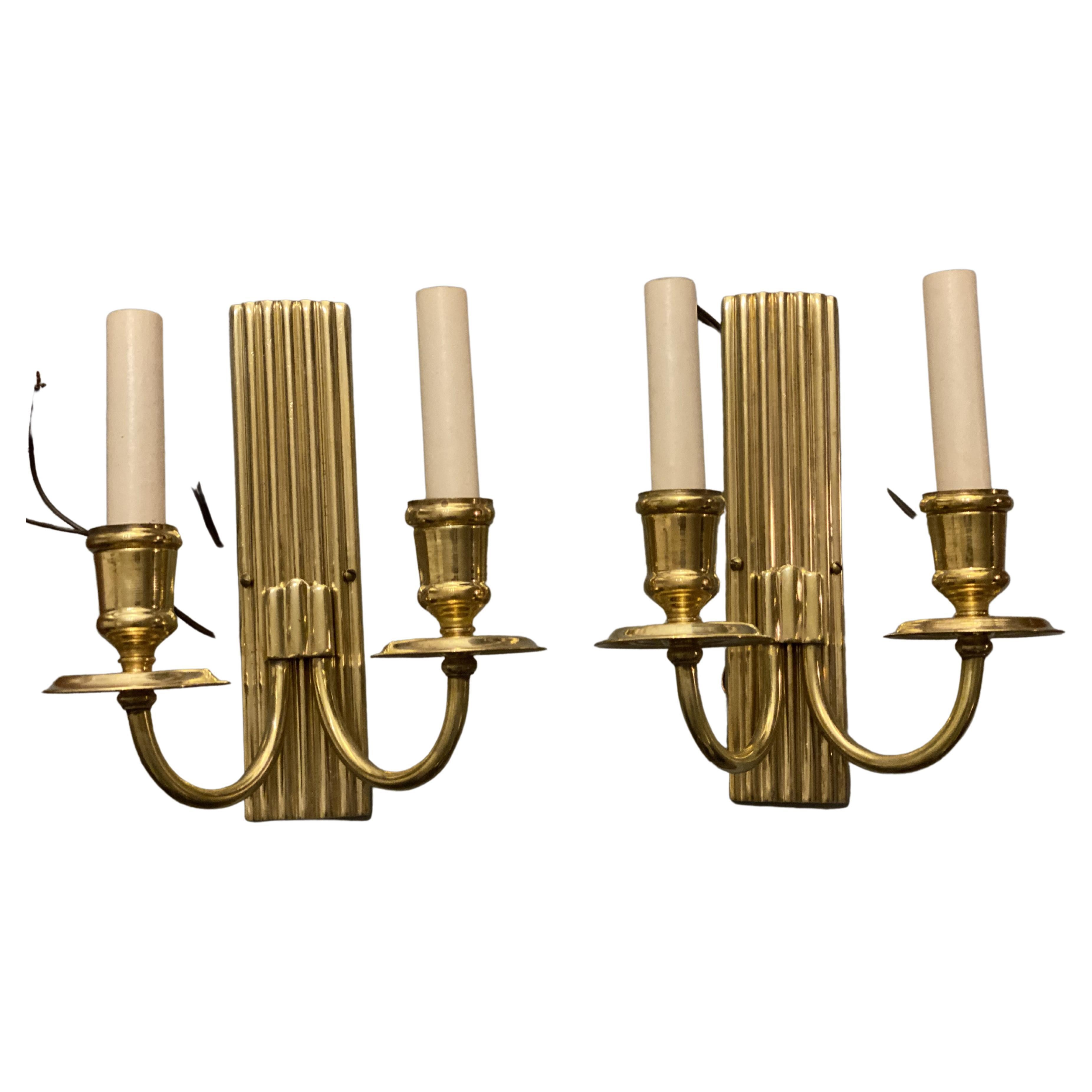 Pair of 1930's French Gilt Bronze Sconces For Sale