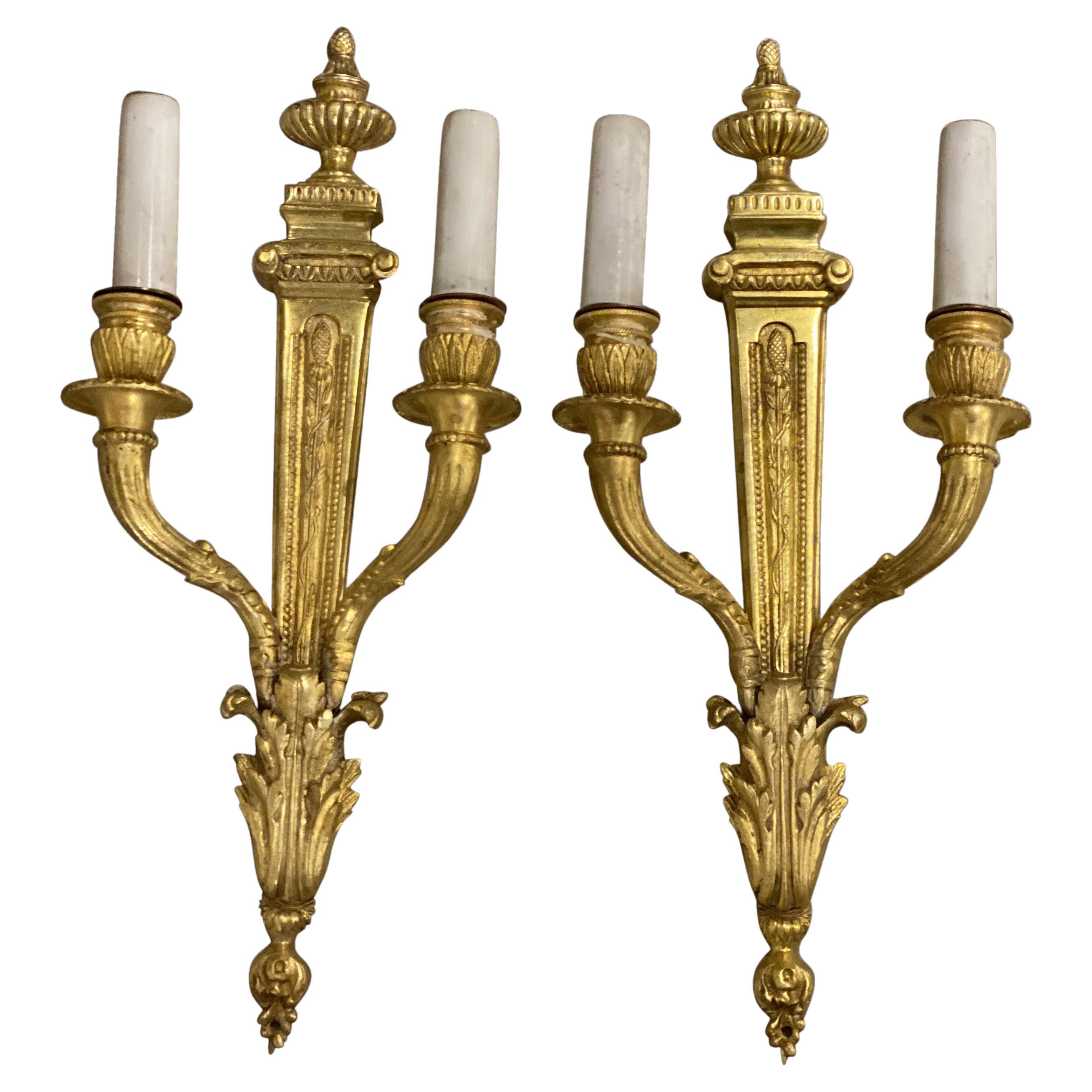 1930's French Gilt Bronze Sconces For Sale