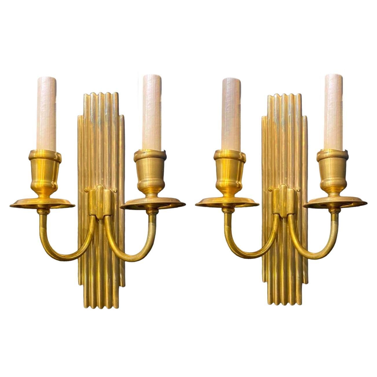 Pair of 1930's French Gilt Bronze Sconces For Sale