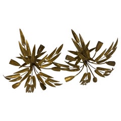 A pair of circa 1930's French gilt metal leaves light fixtures