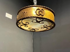 1930's French Gilt Metal Flush Mount with Frosted Glass