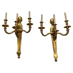 A pair of circa 1930's French large gilt bronze sconces