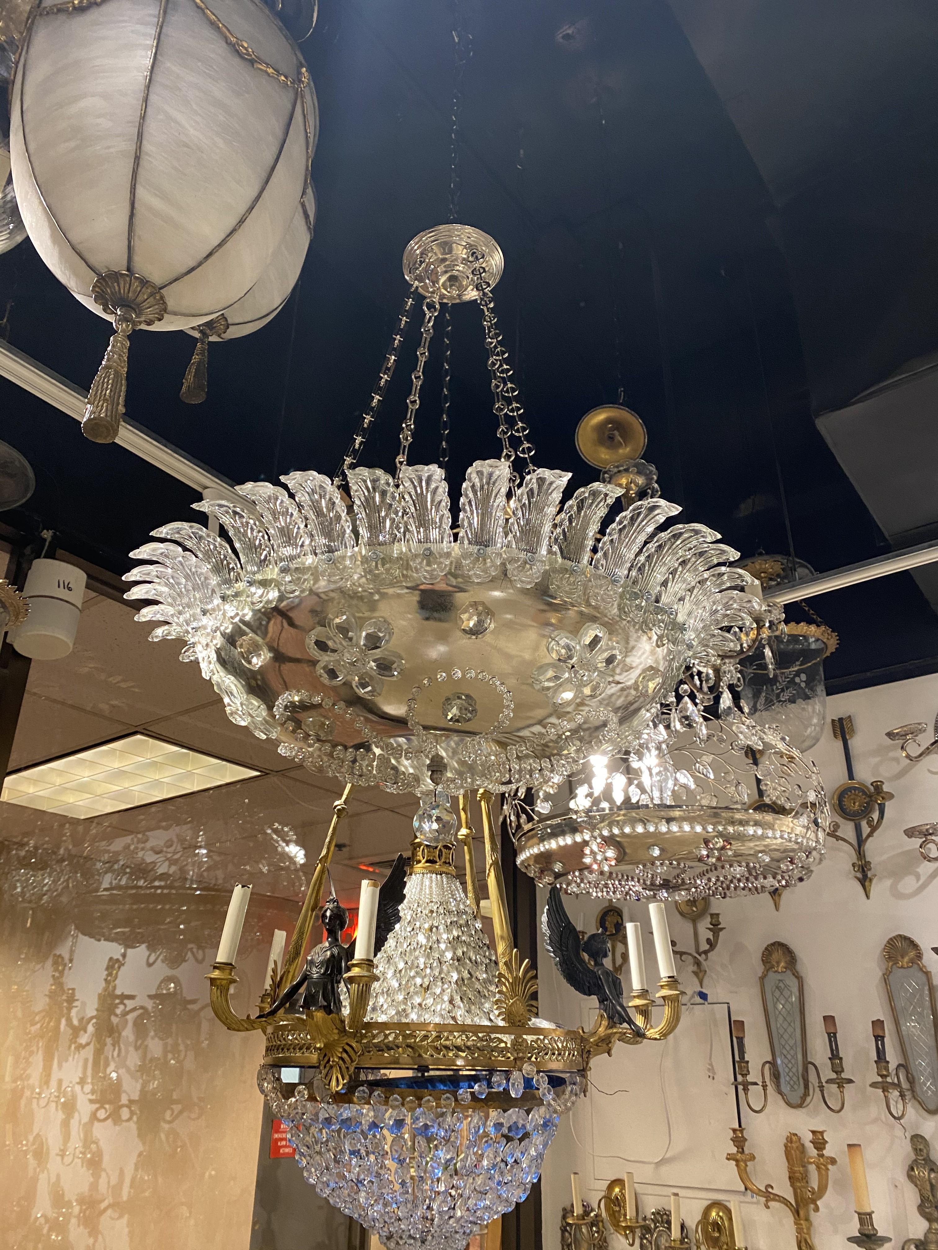 A circa 1930's French silver plated light fixture with interior lights
