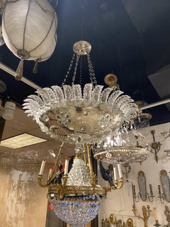 1930's French Silver Plated Light Fixture with Crystals Flowers