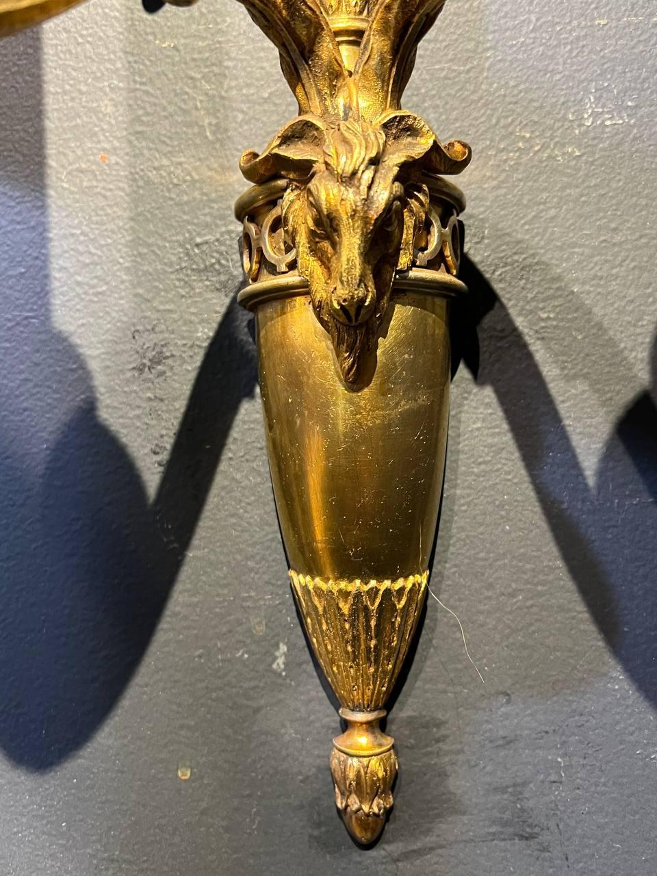Pair 1930's French Louis XVI Sconces with Ram Head In Good Condition For Sale In New York, NY