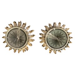 Monture encastrée Sunburst française en métal argenté des années 1930