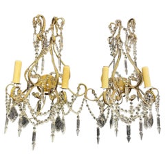 Vintage 1930's Italian Beaded Crystal Sconces with 2 Lights