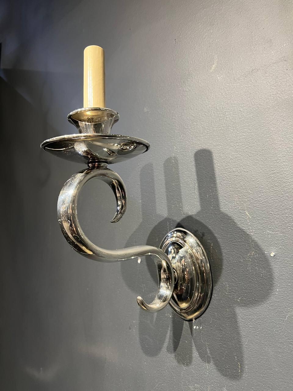 Silvered 1930's Italian Silver Plated One Light Sconces For Sale