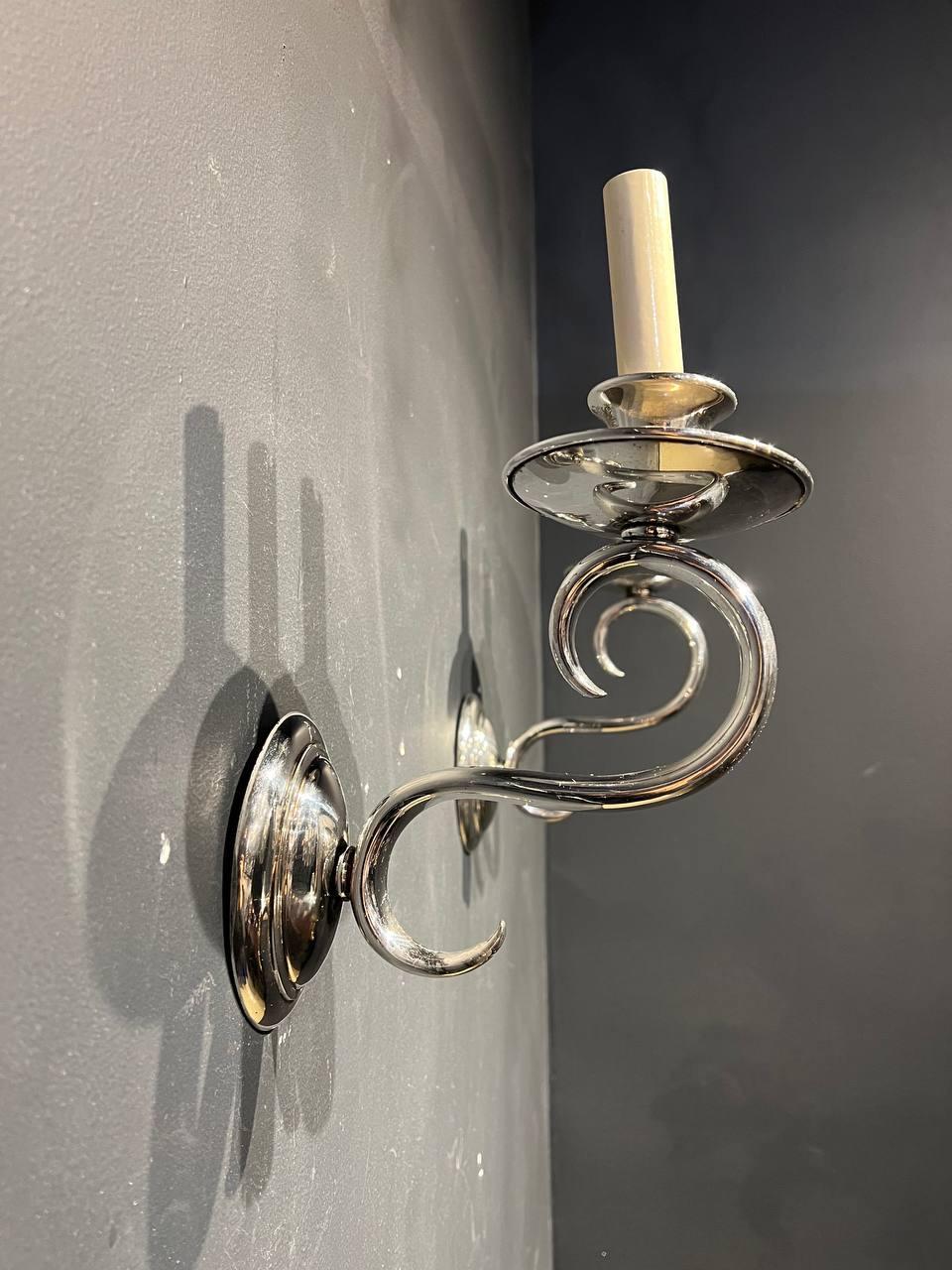 1930's Italian Silver Plated One Light Sconces In Good Condition For Sale In New York, NY