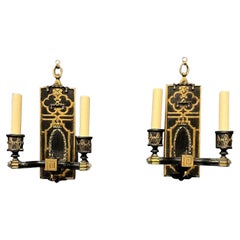 1930's Pagoda Shape Bronze Black and Gold Sconces