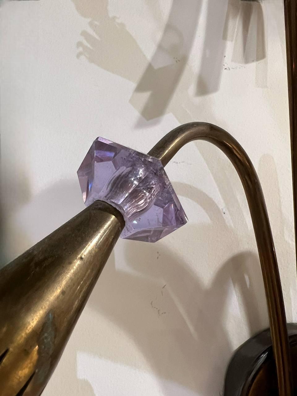 1930's French 5 Lights Tulips Sconces with Amethyst Crystals For Sale 1
