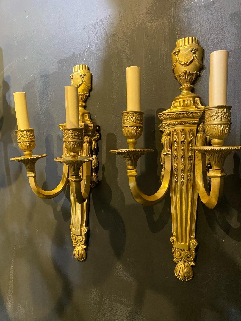 Mid-20th Century 1940's English Neoclassic Gilt Bronze Sconces For Sale