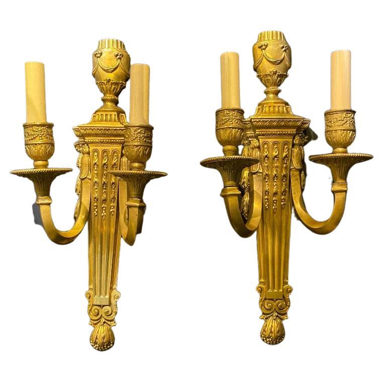 1940's English Neoclassic Gilt Bronze Sconces For Sale