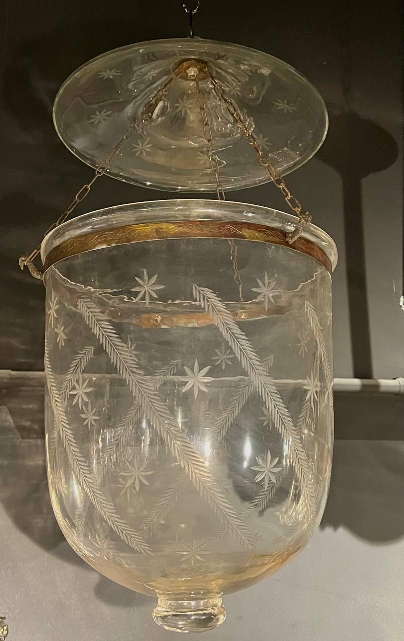 Neoclassical 1940's Italian Etched Glass Lantern For Sale