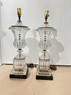 1940's Paul Hanson Urn Shaped Crystal Table Lamps - Pair