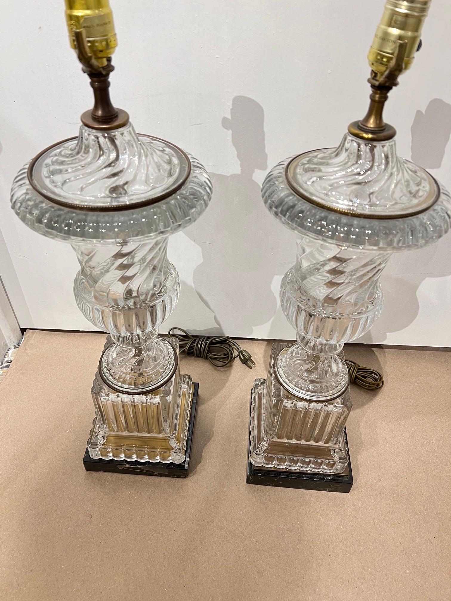 French 1940's Paul Hanson Urn Shaped Crystal Table Lamps - Pair For Sale