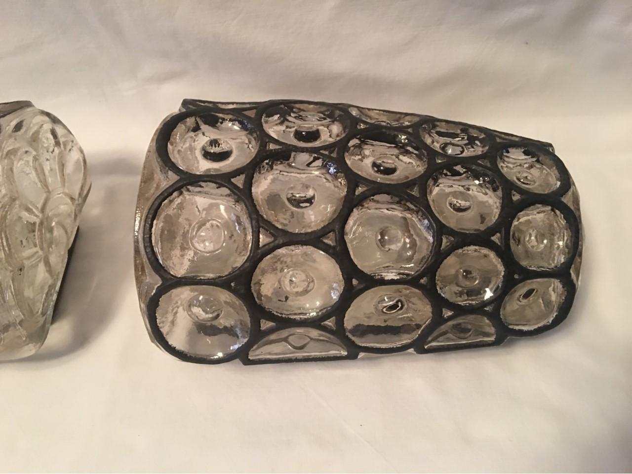 A Pair of Circle Iron and Bubble Glass Sconces by Limburg, Germany  For Sale 1