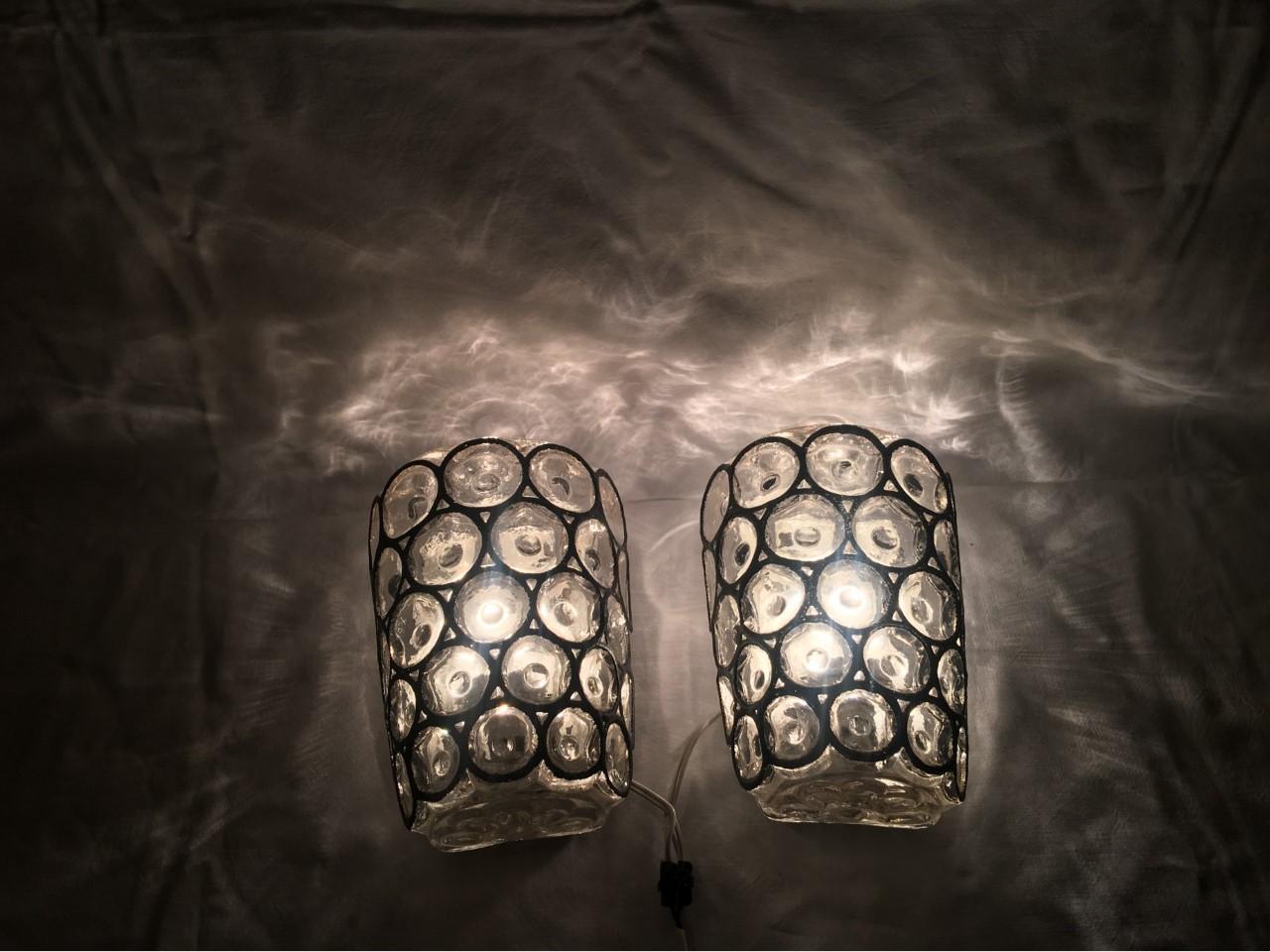 A Pair of Circle Iron and Bubble Glass Sconces by Limburg, Germany  For Sale 2